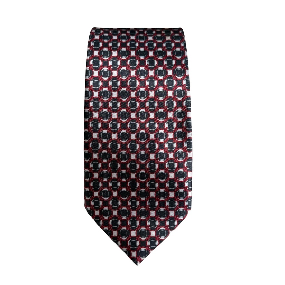 Vintage Noble Geometric Pre-Tied Zipper Necktie Red Black Made in Korea